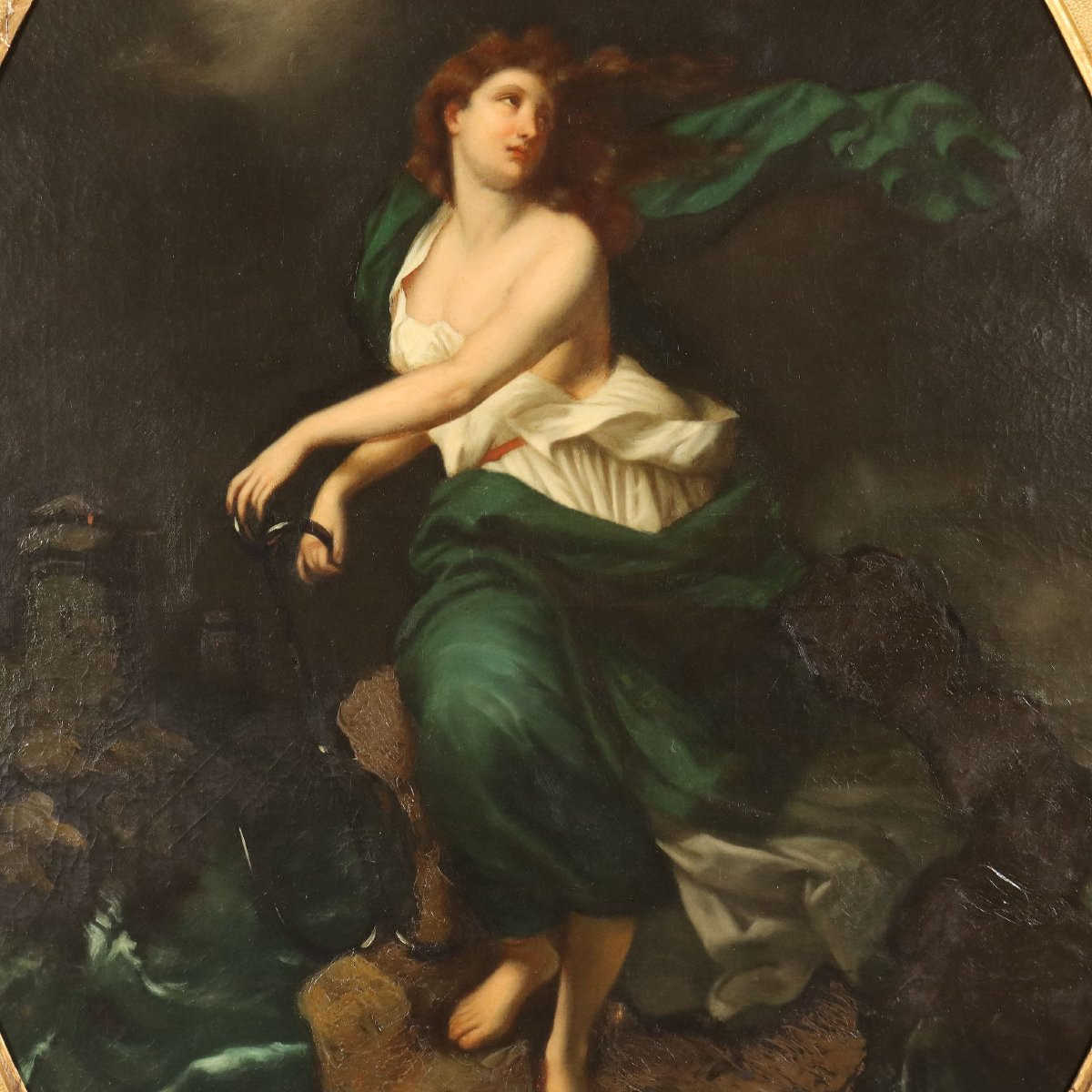 Antique Painting Allegory Of Hope Oil On Canvas XIX Century-photo-3