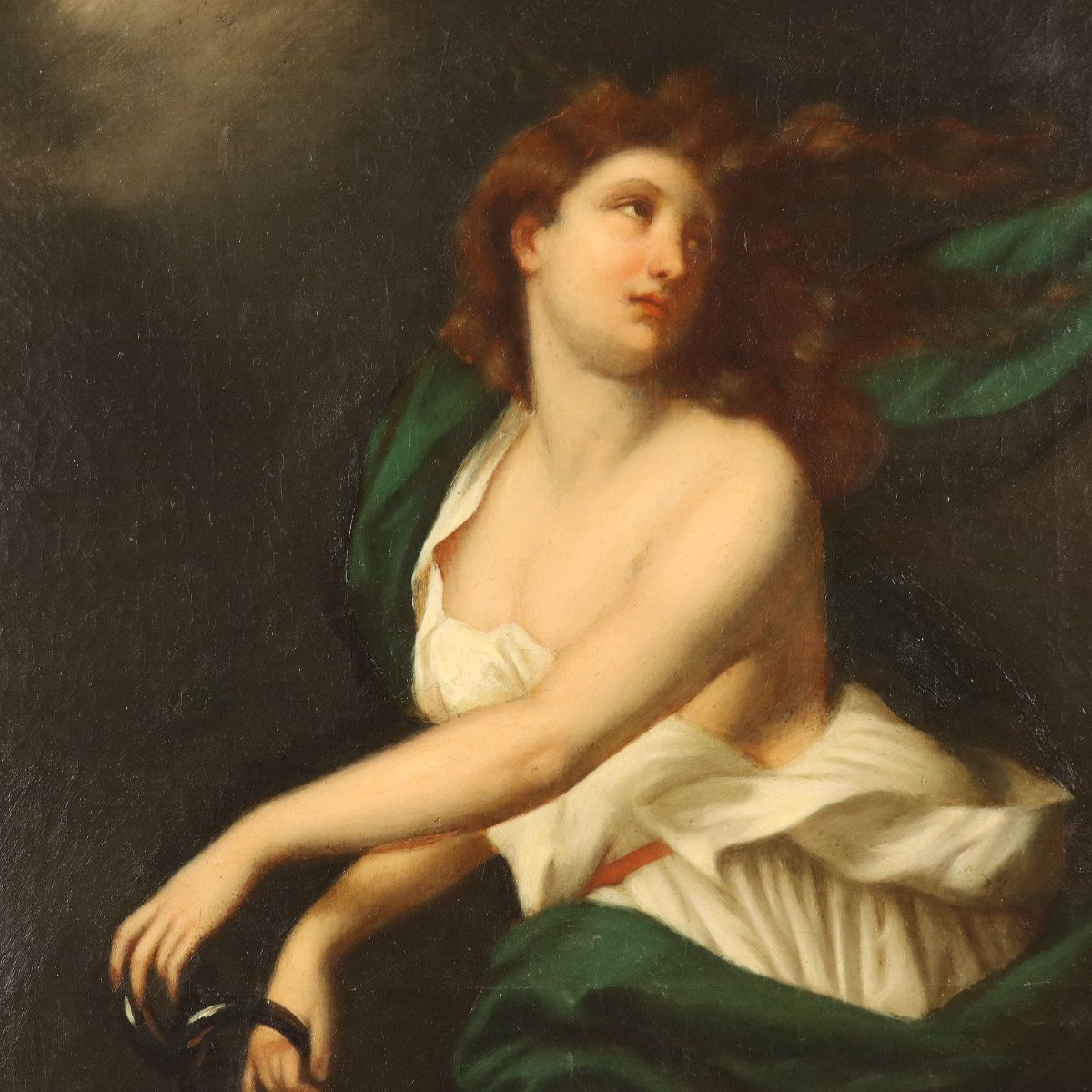 Antique Painting Allegory Of Hope Oil On Canvas XIX Century-photo-4