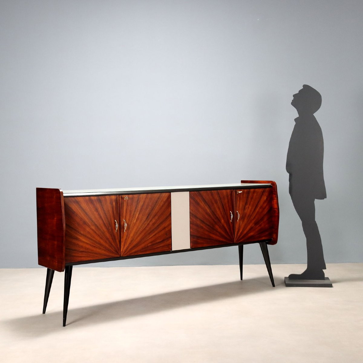 Buffet Vintage Plaqué en Bois Exotiques Design Années 1950-photo-2