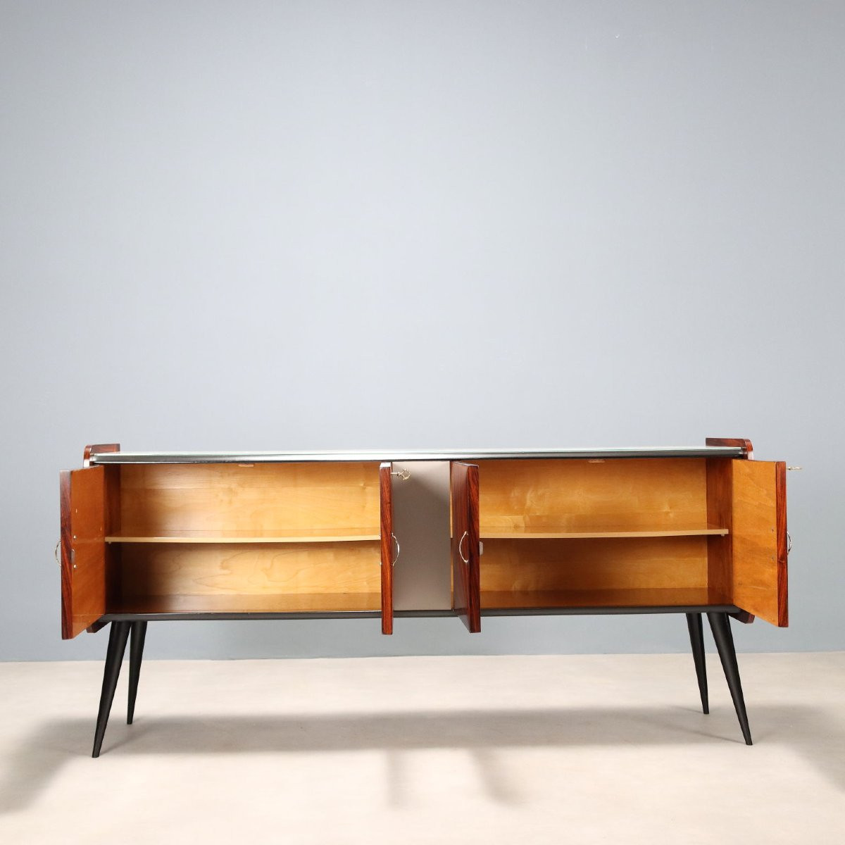 Buffet Vintage Plaqué en Bois Exotiques Design Années 1950-photo-3