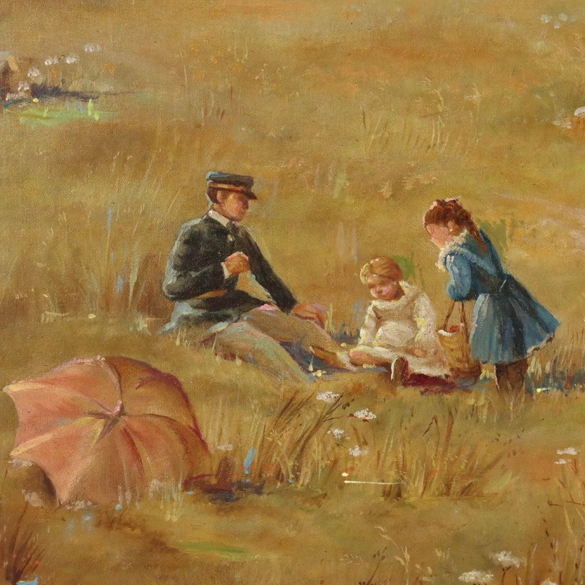 Modern Painting Landscape With Figures Oil On Canvas '800-'900-photo-4