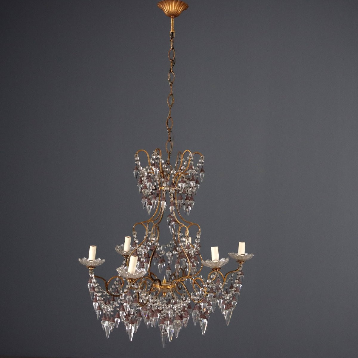 Pair Of Six-light Chandeliers Italy 19th Century-photo-3