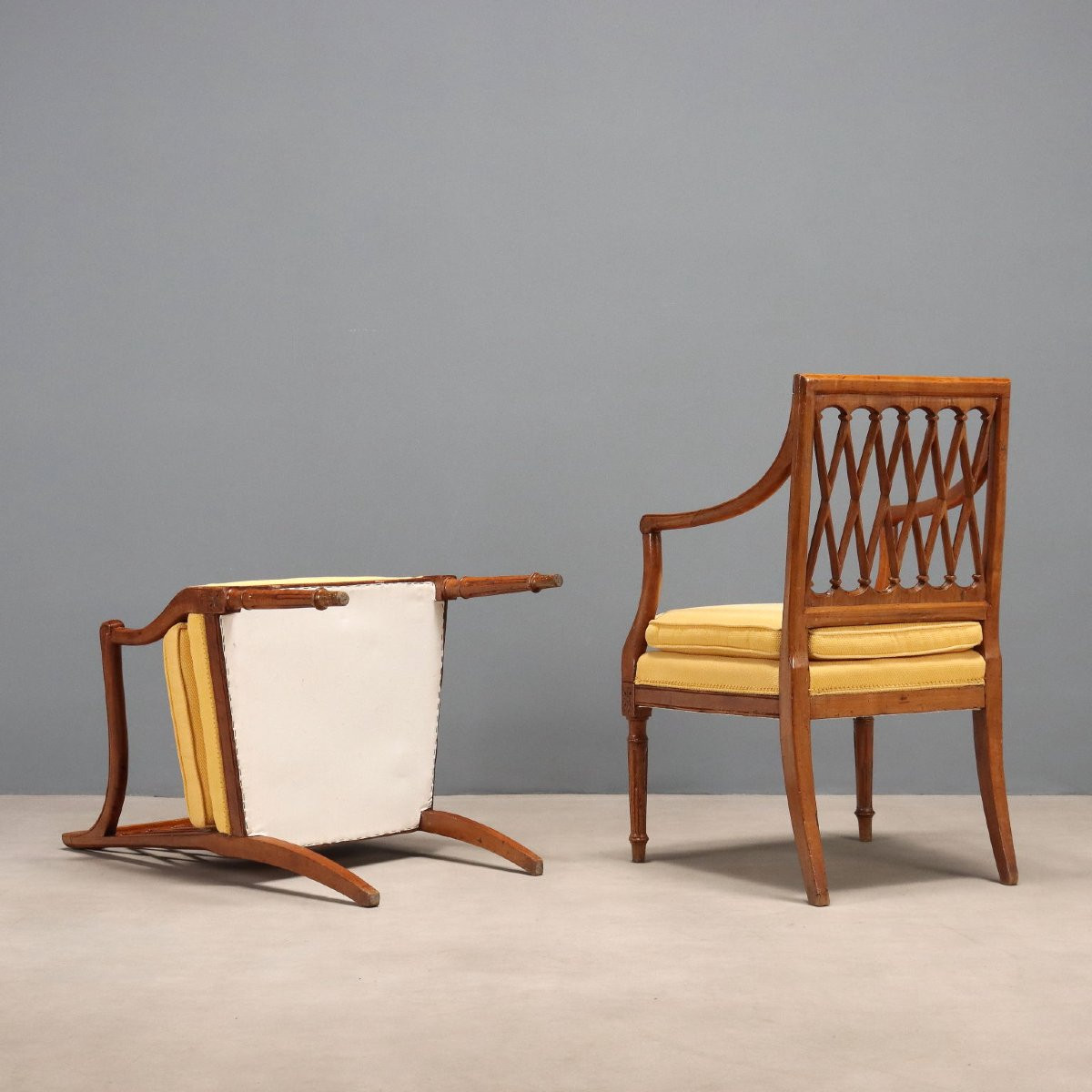 Antique Chairs Neoclassical Cherrywood Fabric XVIII Century-photo-5