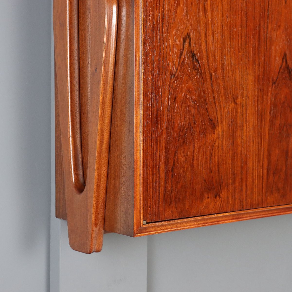 Meuble Mural Vintage Plaqué en Bois Exotiques Design Années 50-photo-7