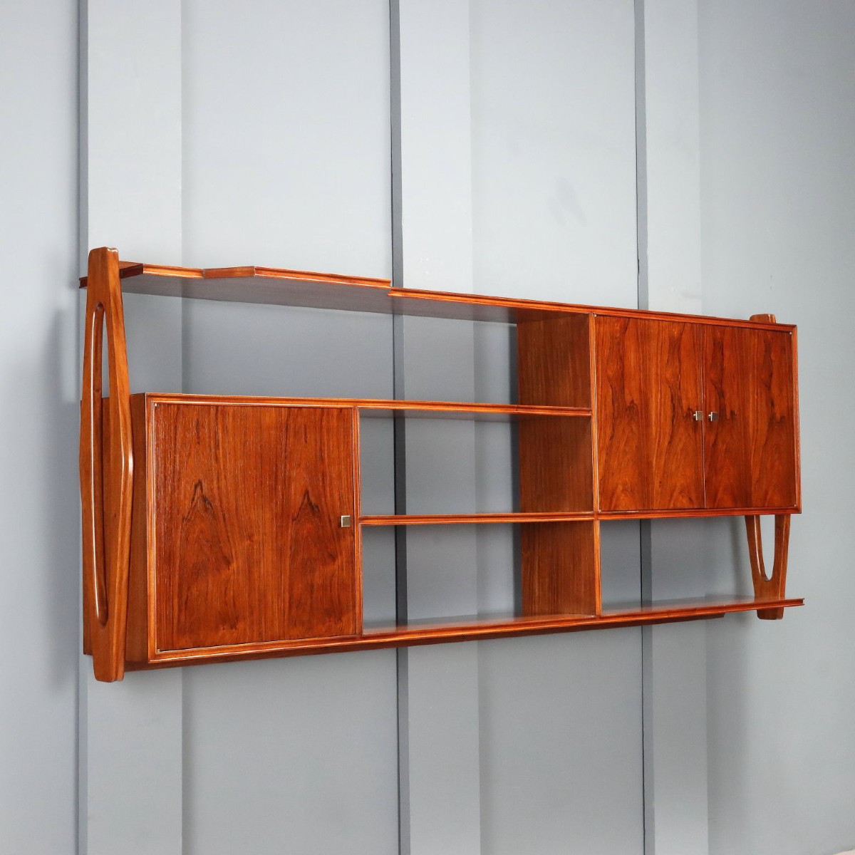 Meuble Mural Vintage Plaqué en Bois Exotiques Design Années 50