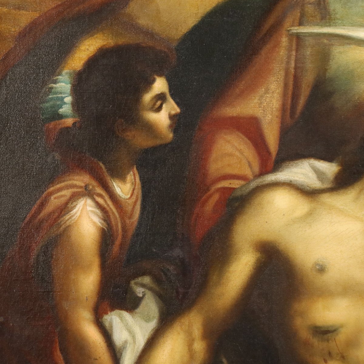 Tableau Ancien Copie par Ludovico Cardi Trinité Huile sur Toile '700-photo-2