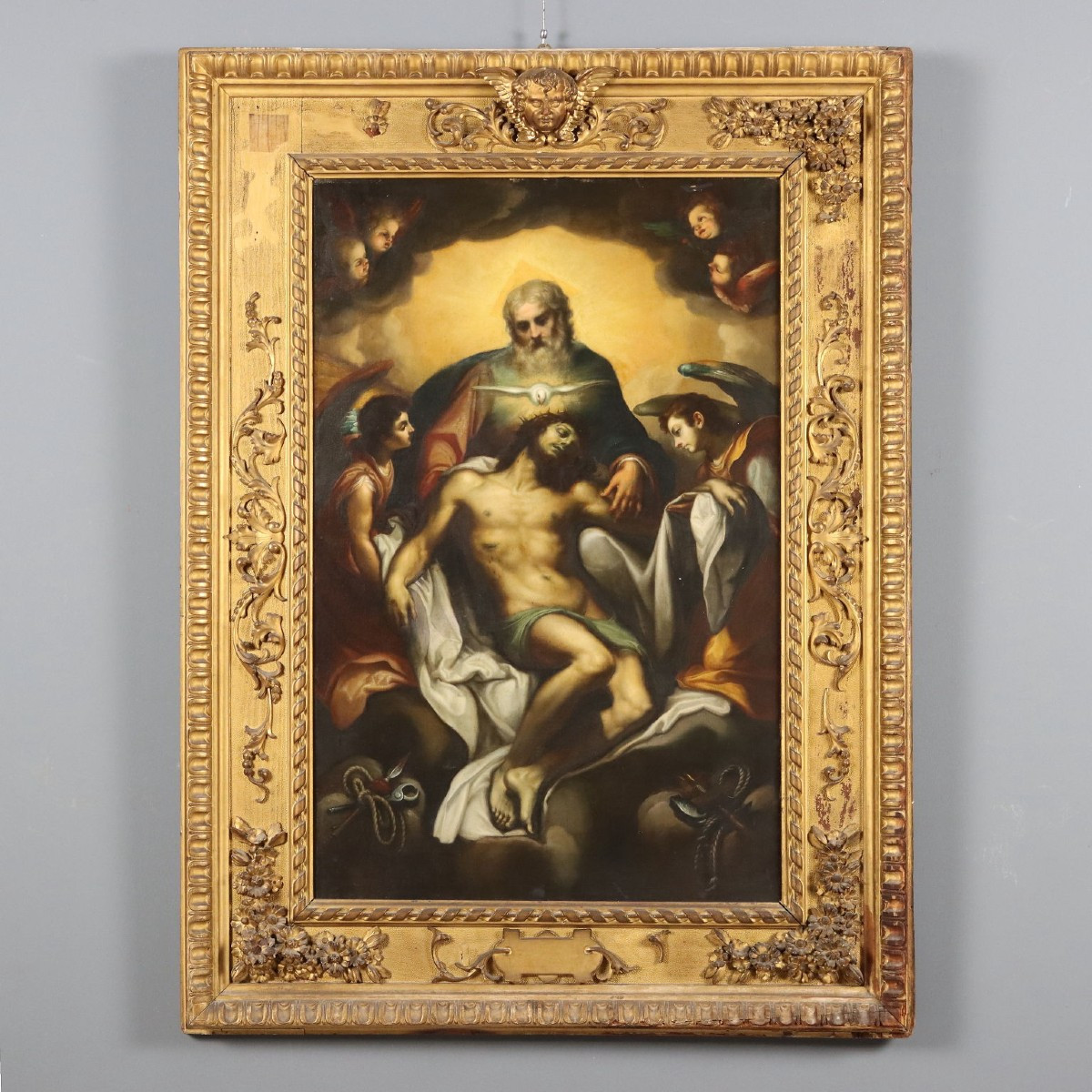 Tableau Ancien Copie par Ludovico Cardi Trinité Huile sur Toile '700