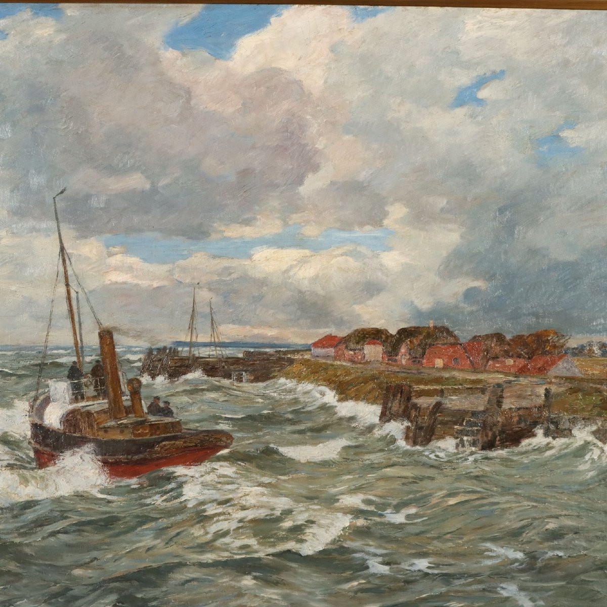 Antique Painting Signed Andreas Dirks "maritime Glimpse" XIX Century-photo-3