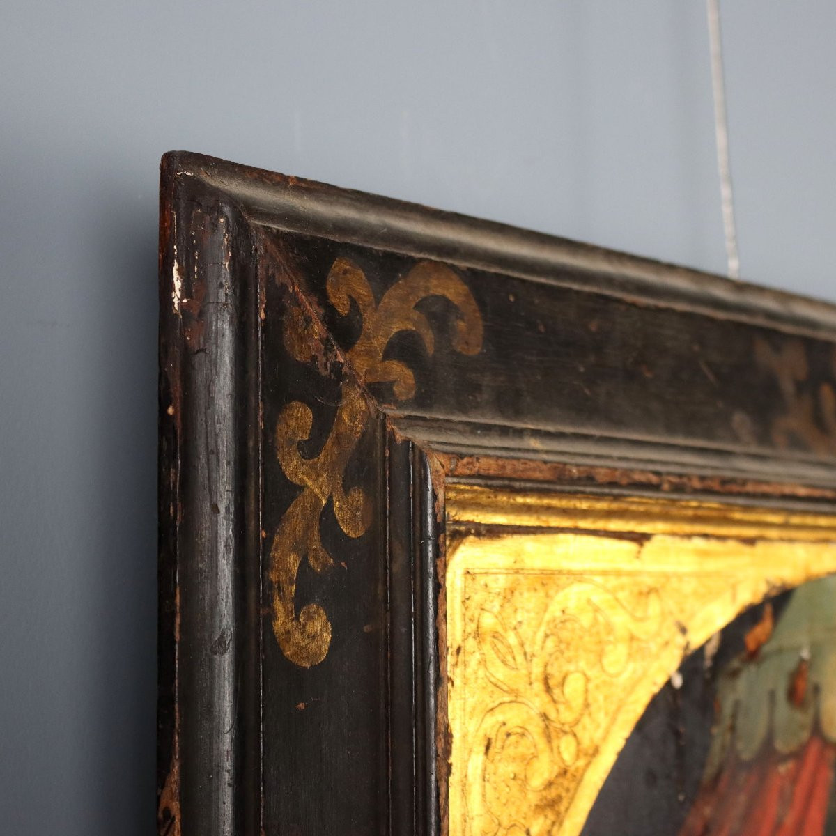 Tableau Ancien Vièrge Marie avec Enfant et Anges Huile sur Panneau-photo-5