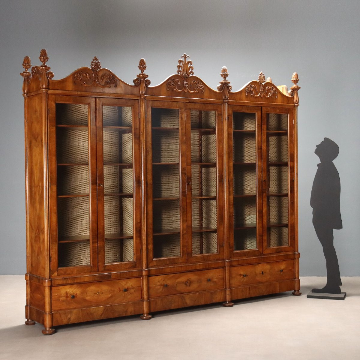 Antique Bookcase Walnut 6 Doors 3 Drawers Italy XIX Century-photo-2