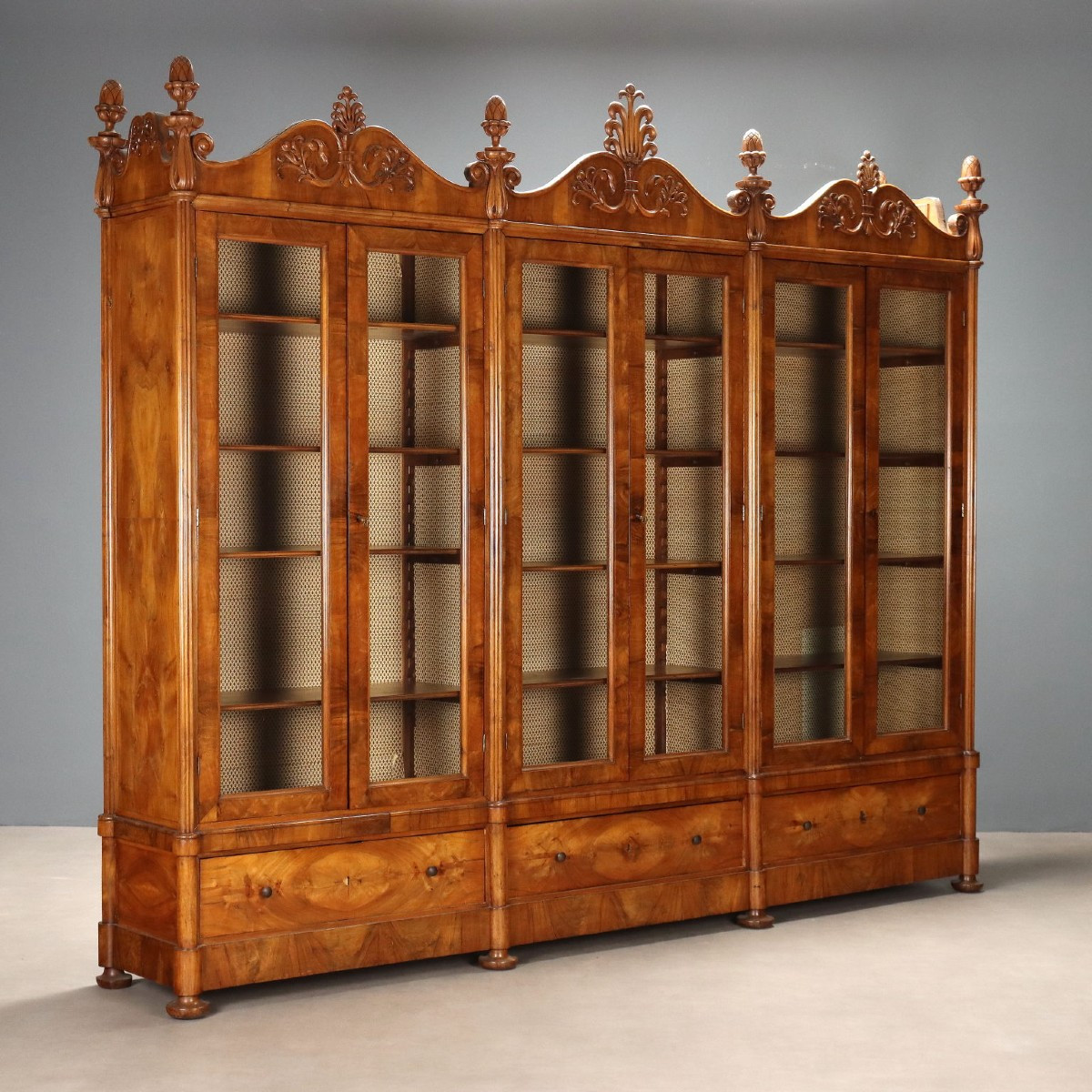 Antique Bookcase Walnut 6 Doors 3 Drawers Italy XIX Century