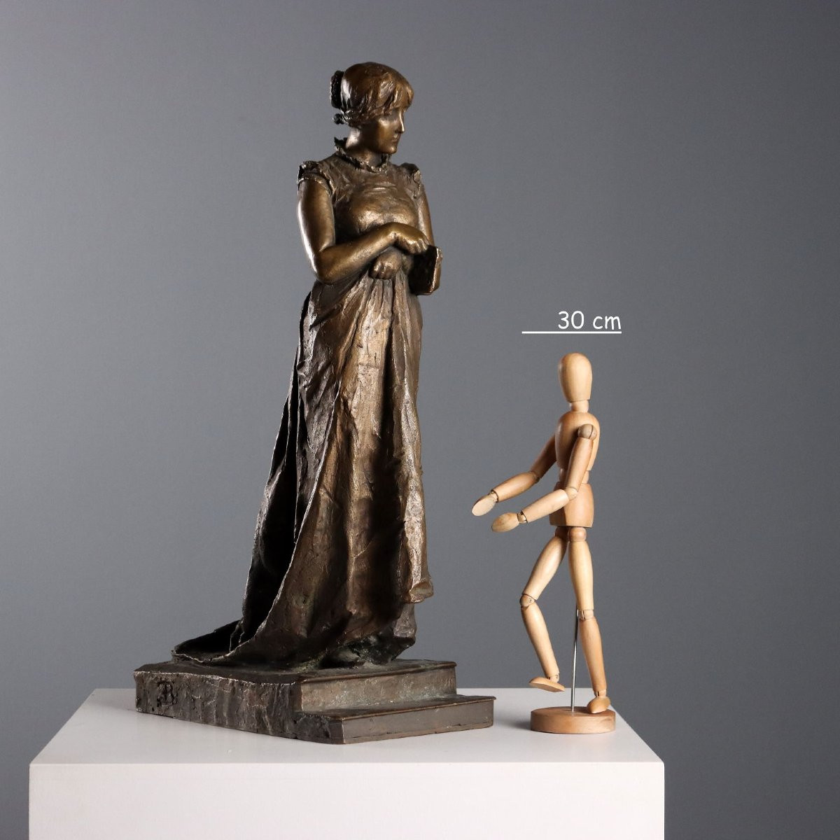Femme au Livre Sculpture Signé Felice Bialetti Italie XIXe Siècle-photo-2