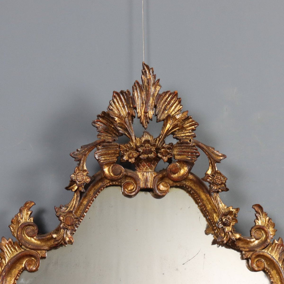 Miroir Ancien Bois Sculpté Doré Italie XXe Siècle-photo-3