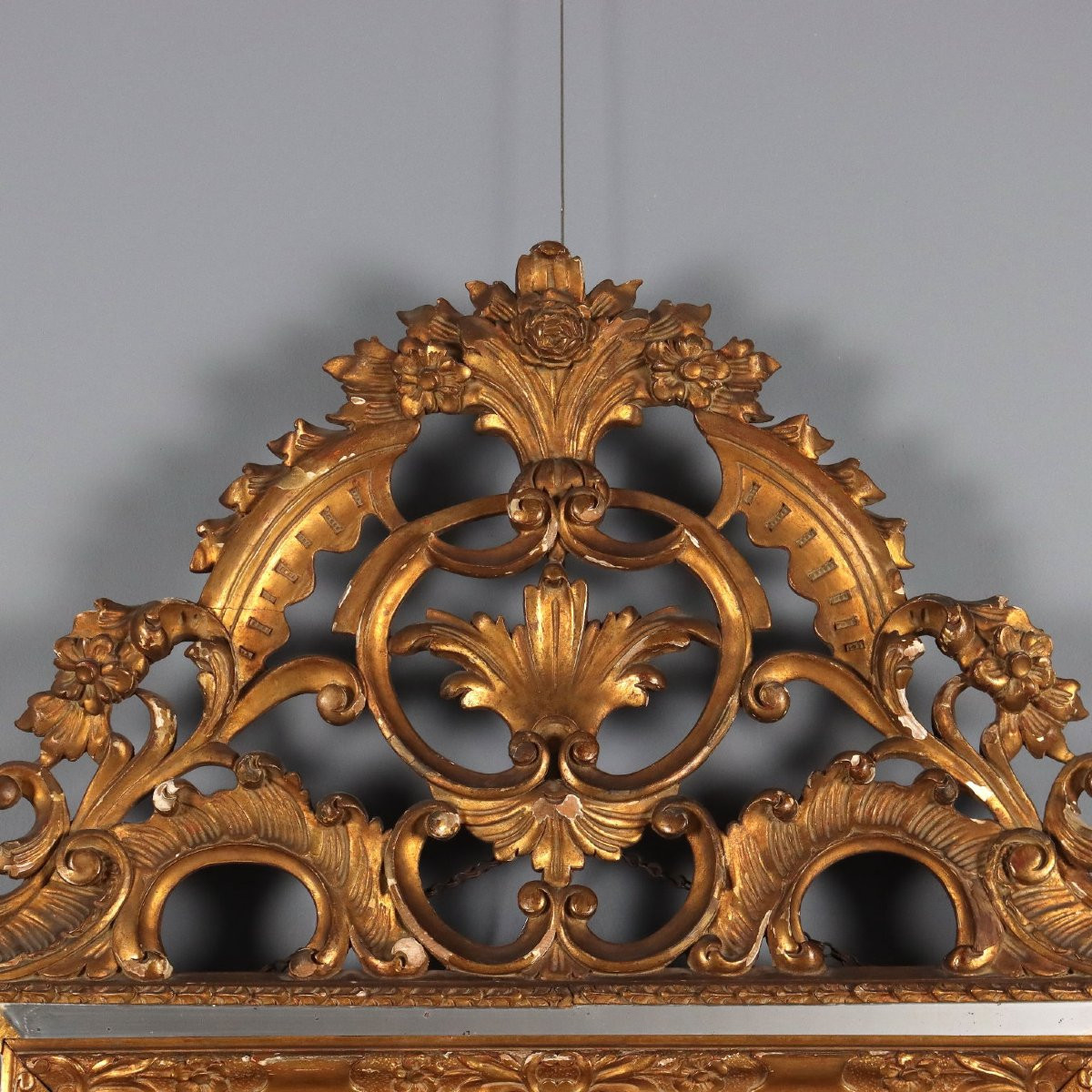 Miroir Ancien Style Baroque Bois Gravé Italie du XIXe Siècle-photo-3