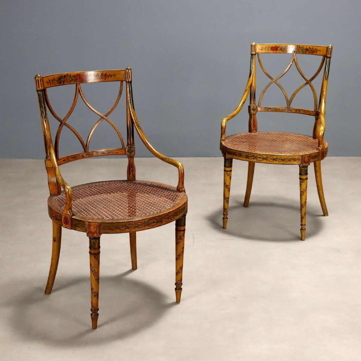 Antique Armchairs Lacquered Walnut Italy XIX Century