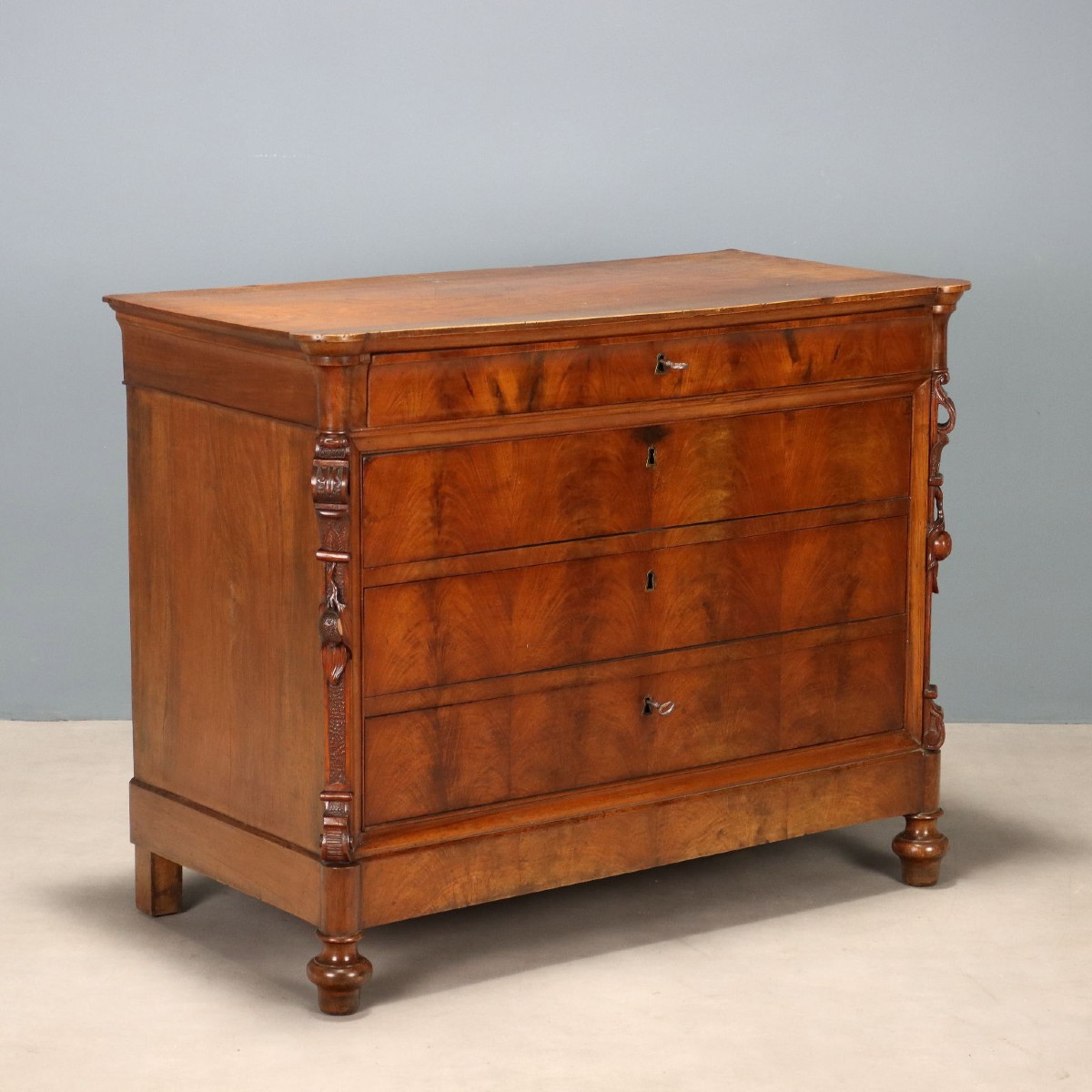 Commode Charles X Ancienne Acajou 7 Tiroirs Italie XIXe Siècle