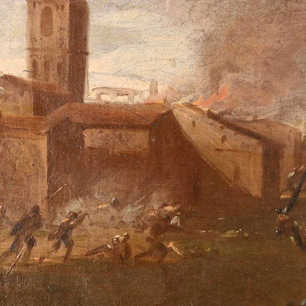 L'Évasion de la Ville Assiégée Tableau Ancien du XVIIe Siècle-photo-3