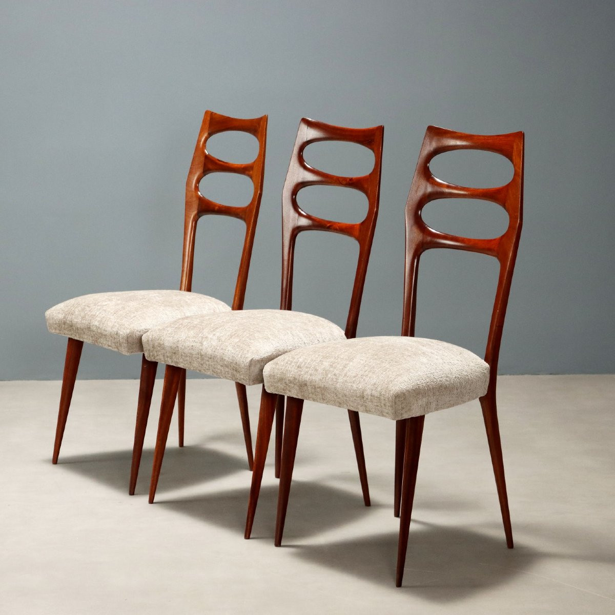 Vintage Chairs Beech Fabric Design Italy 1950s Restored-photo-7