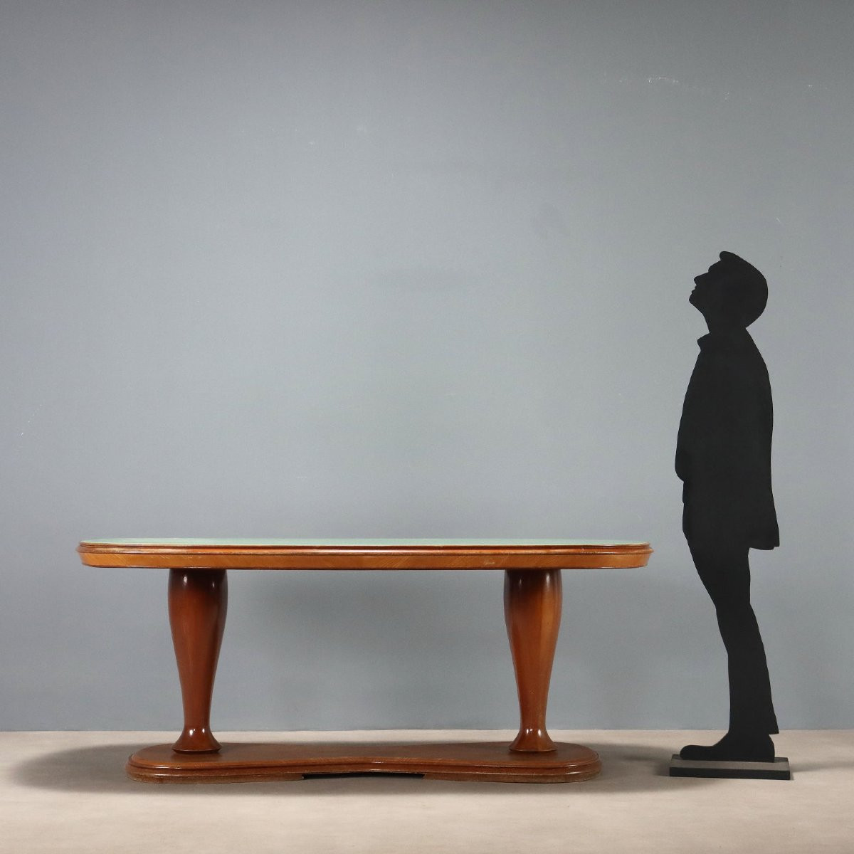 Table Vintage Hêtre Massif Verre Design Italie Années 1950-photo-2