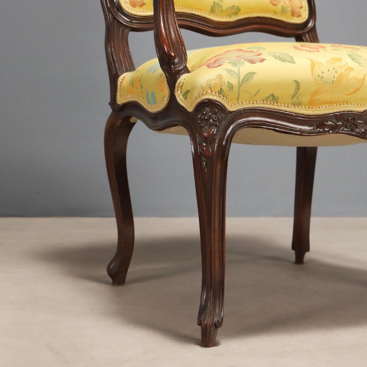Four Baroque-style Walnut Armchairs Italy Late 19th Century-photo-3