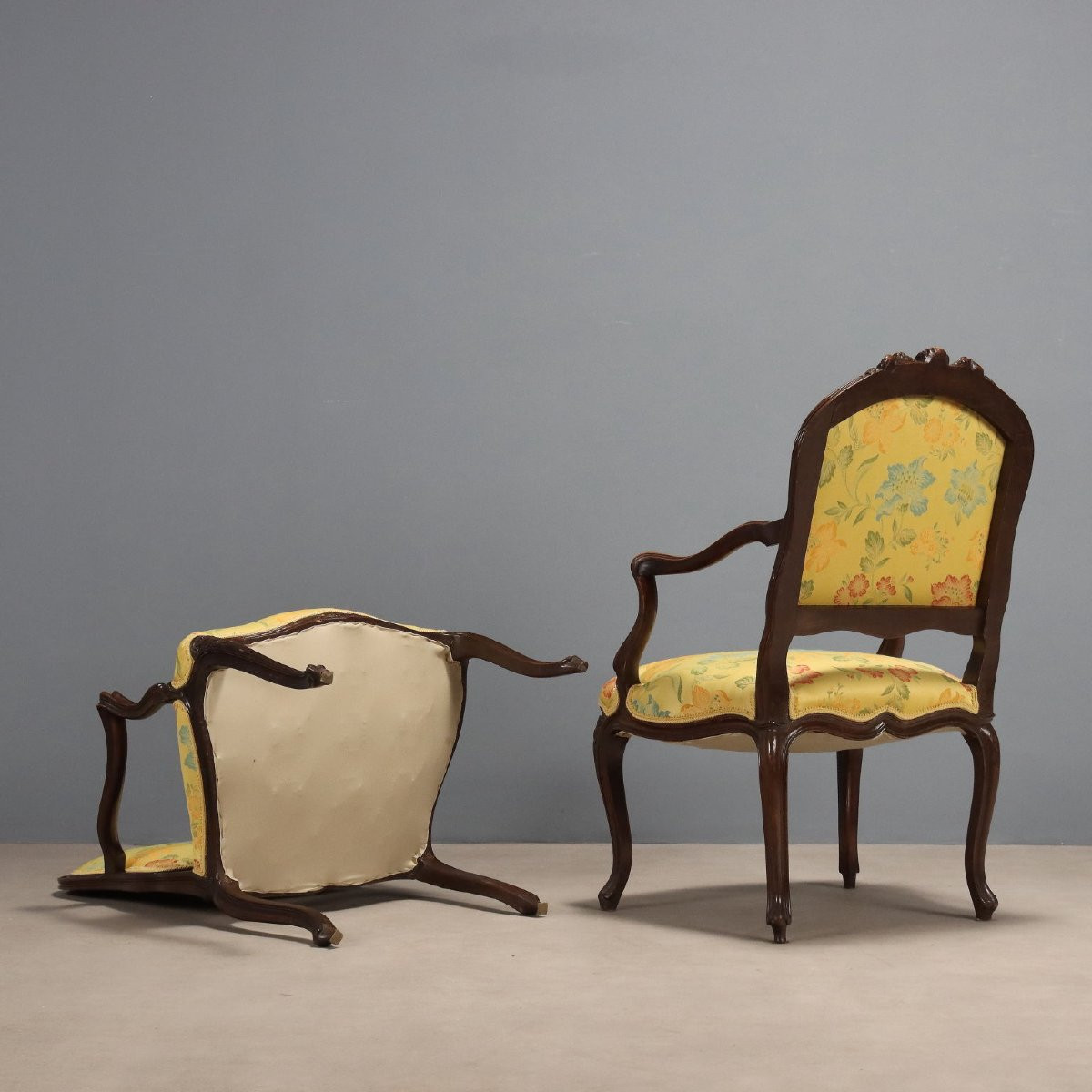 Four Baroque-style Walnut Armchairs Italy Late 19th Century-photo-5