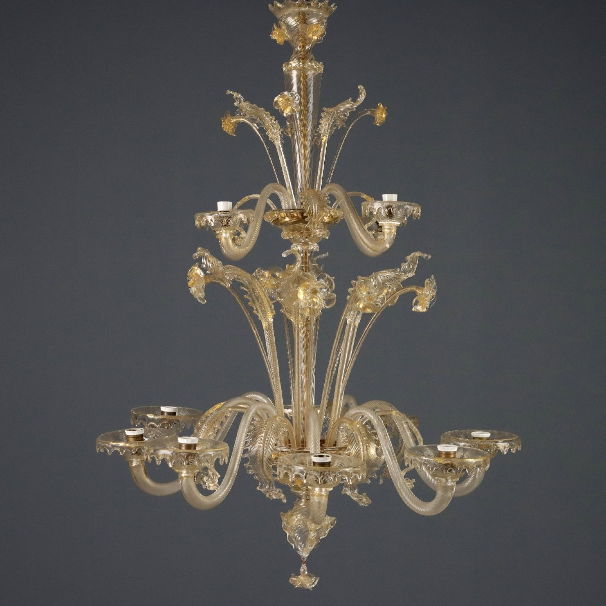 Lustre Ancien Verre Soufflé Vénitien  Murano Italie du XXe Siècle
