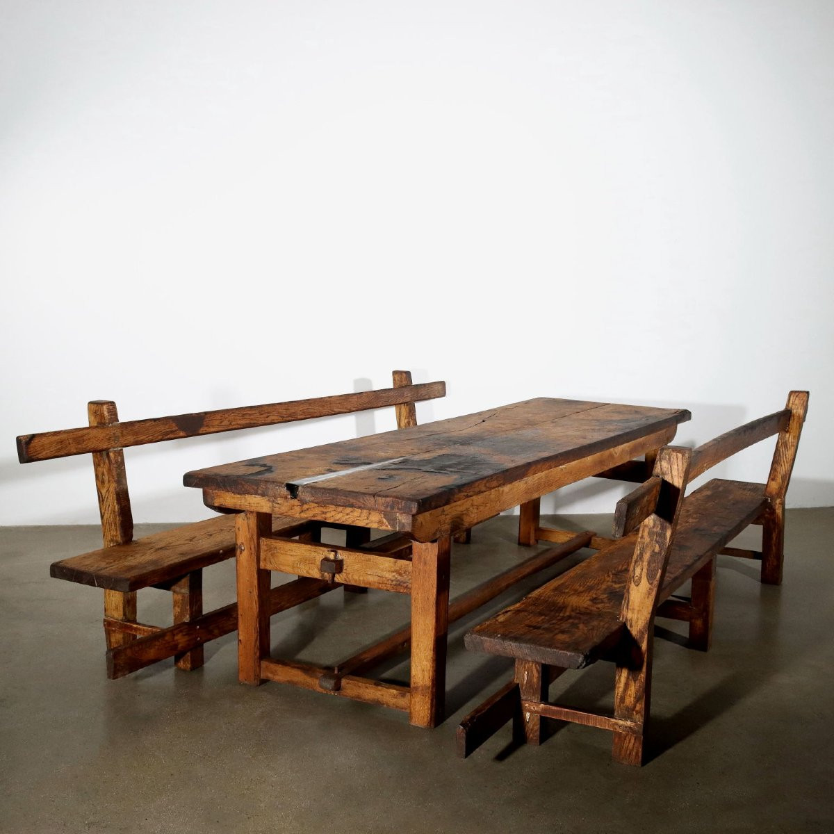 Antique Benches Chestnut Conservative Restoration Italy XX Century -photo-7