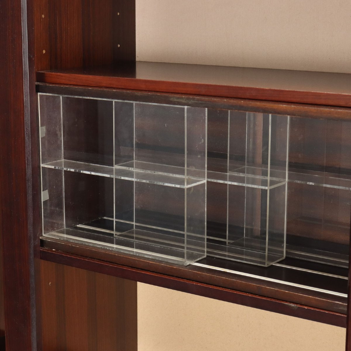 Vintage Acerbis Bookcase Exotic Wood Veneer Italy 1980s-photo-8