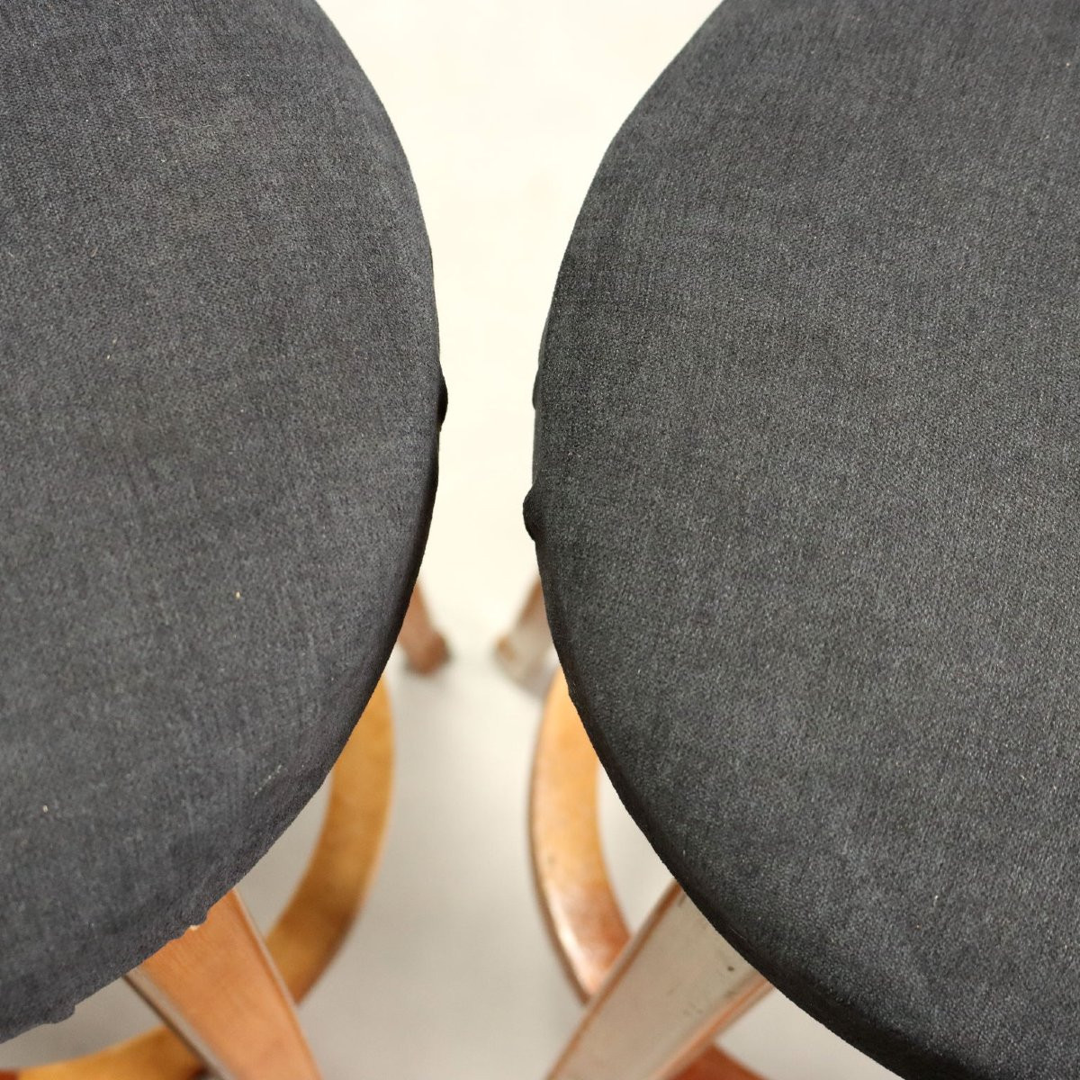 Vintage Stools Wood Grey Fabric Design Italy 1960s-photo-1