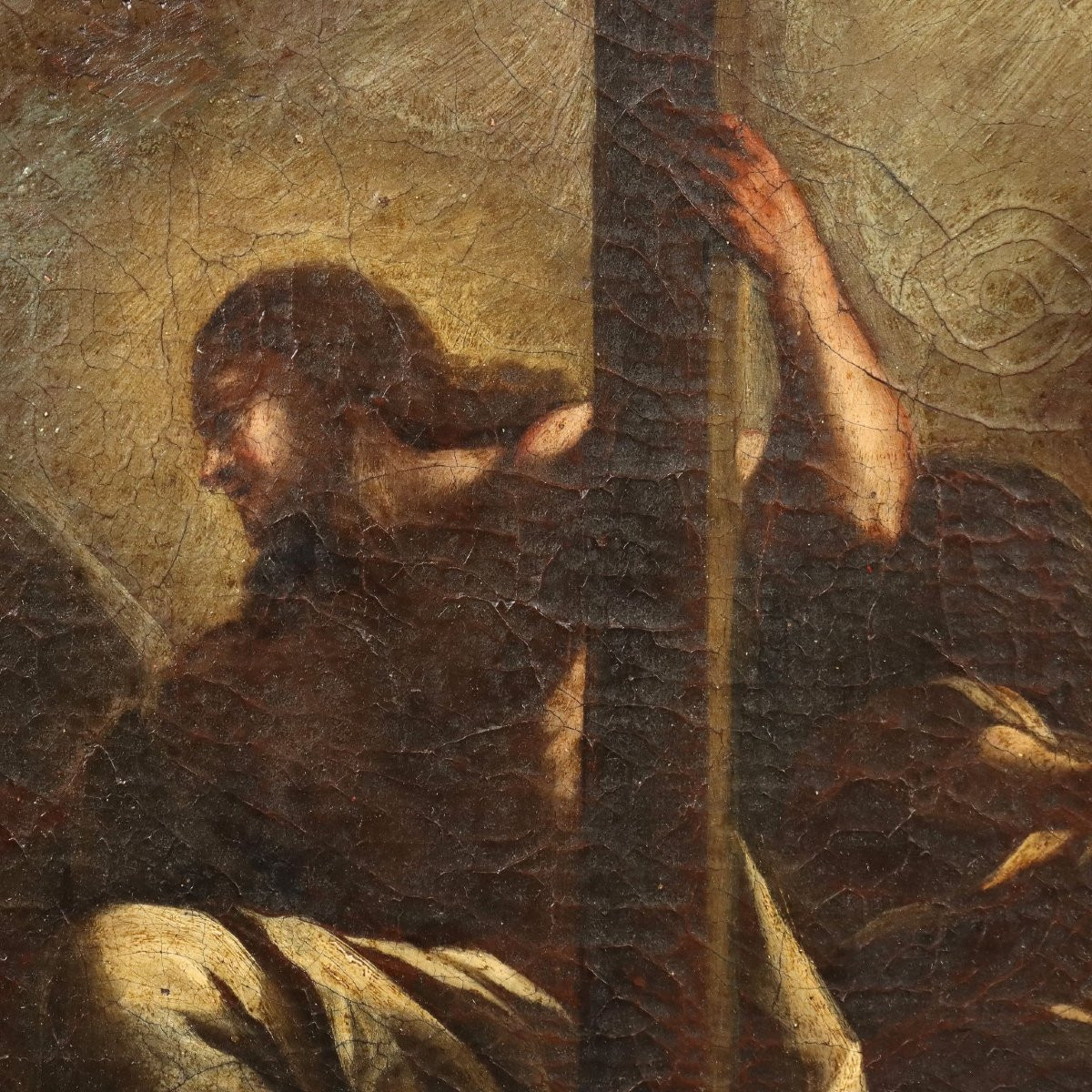 Tableau Ancien Sujét Sacré Huile sur Toile XVIIe Siècle-photo-4