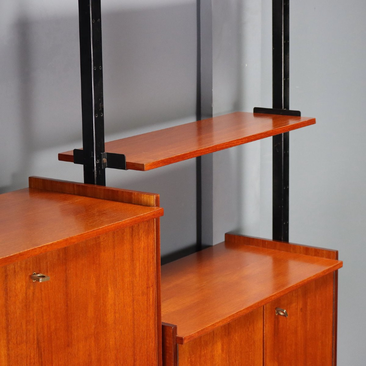 Vintage Bookcase Teak Metal Brass Design Italy 1960s-photo-2