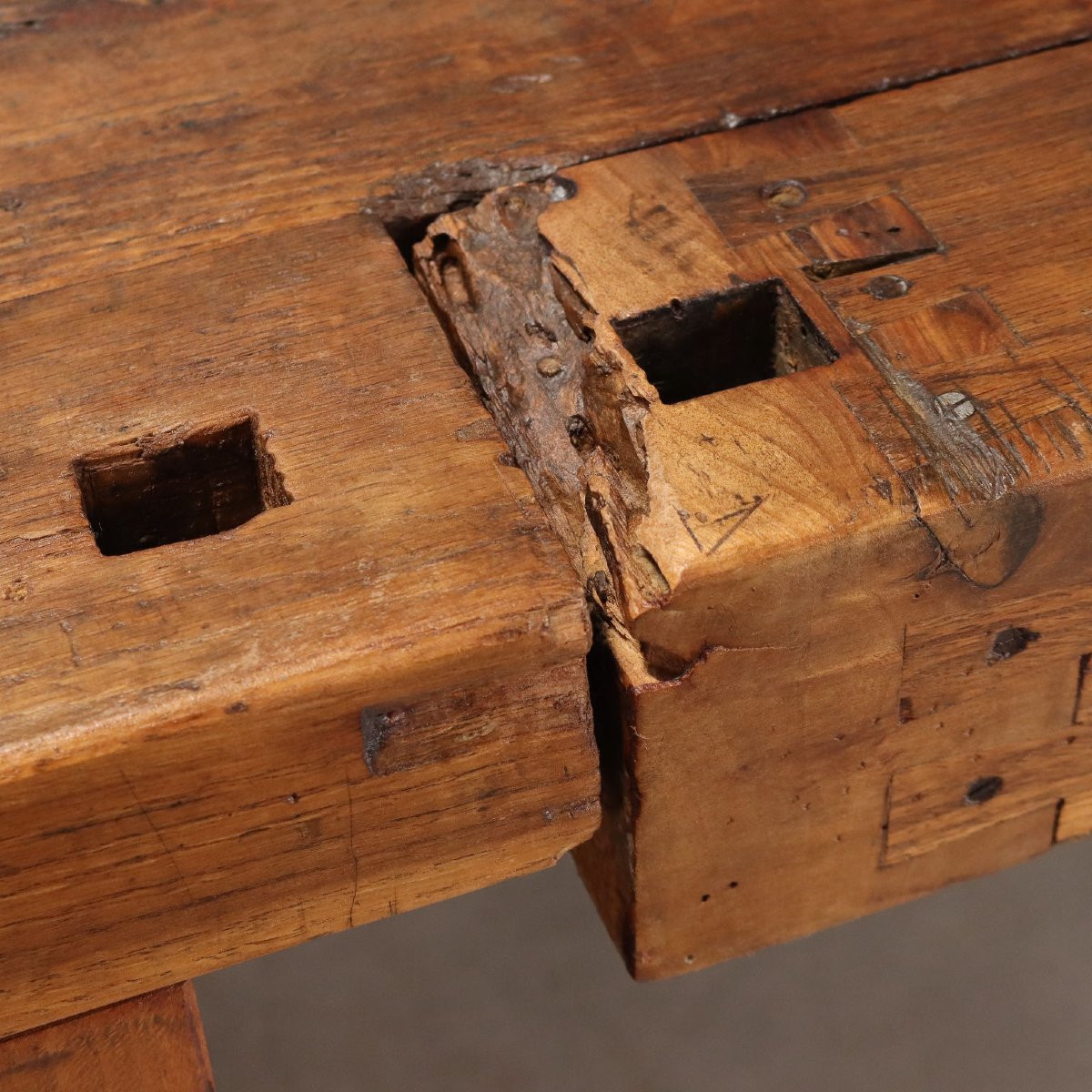 Établi de Menuisier Ancien Châtaigner Italie XIXe Siècle Restauré -photo-6