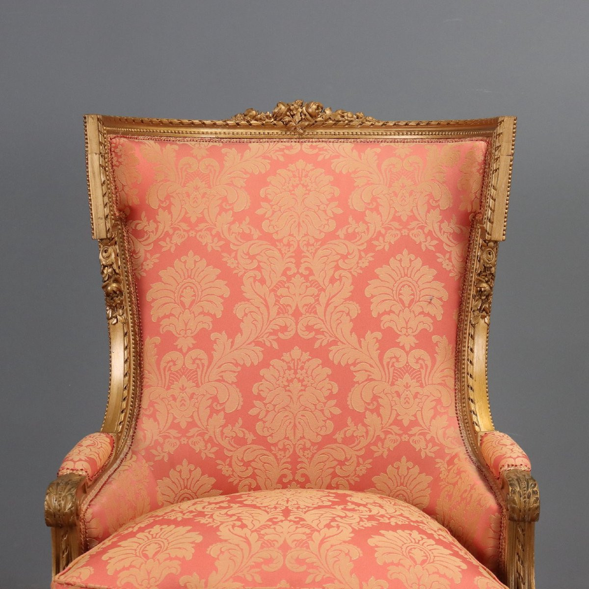 Fauteuil Ancien Bois Gravé Doré Tissu Italie XIXe Siècle-photo-4