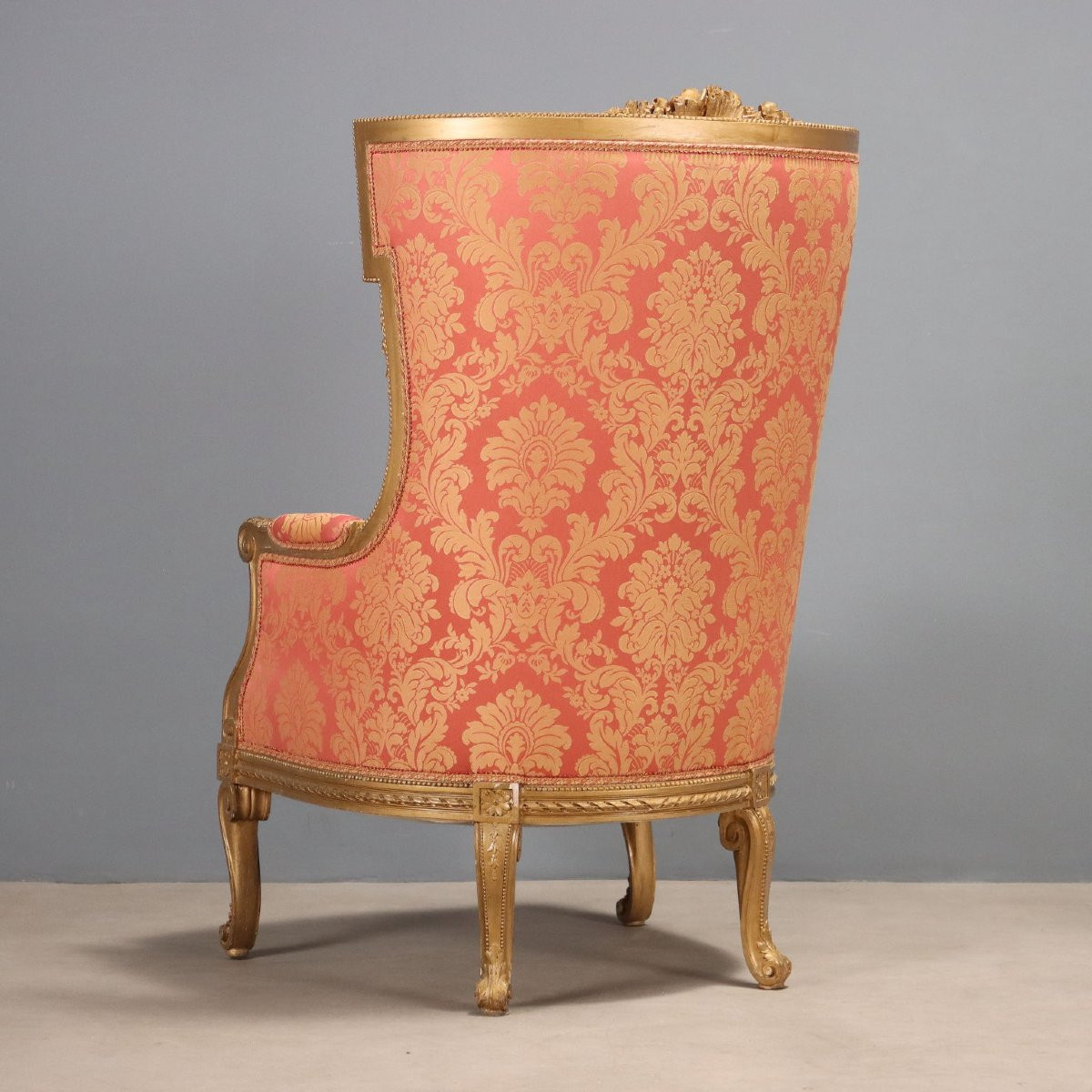 Fauteuil Ancien Bois Gravé Doré Tissu Italie XIXe Siècle-photo-7