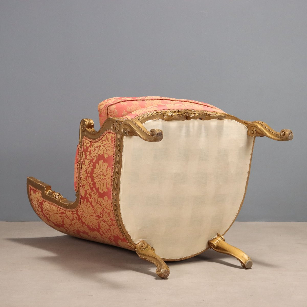 Fauteuil Ancien Bois Gravé Doré Tissu Italie XIXe Siècle-photo-8