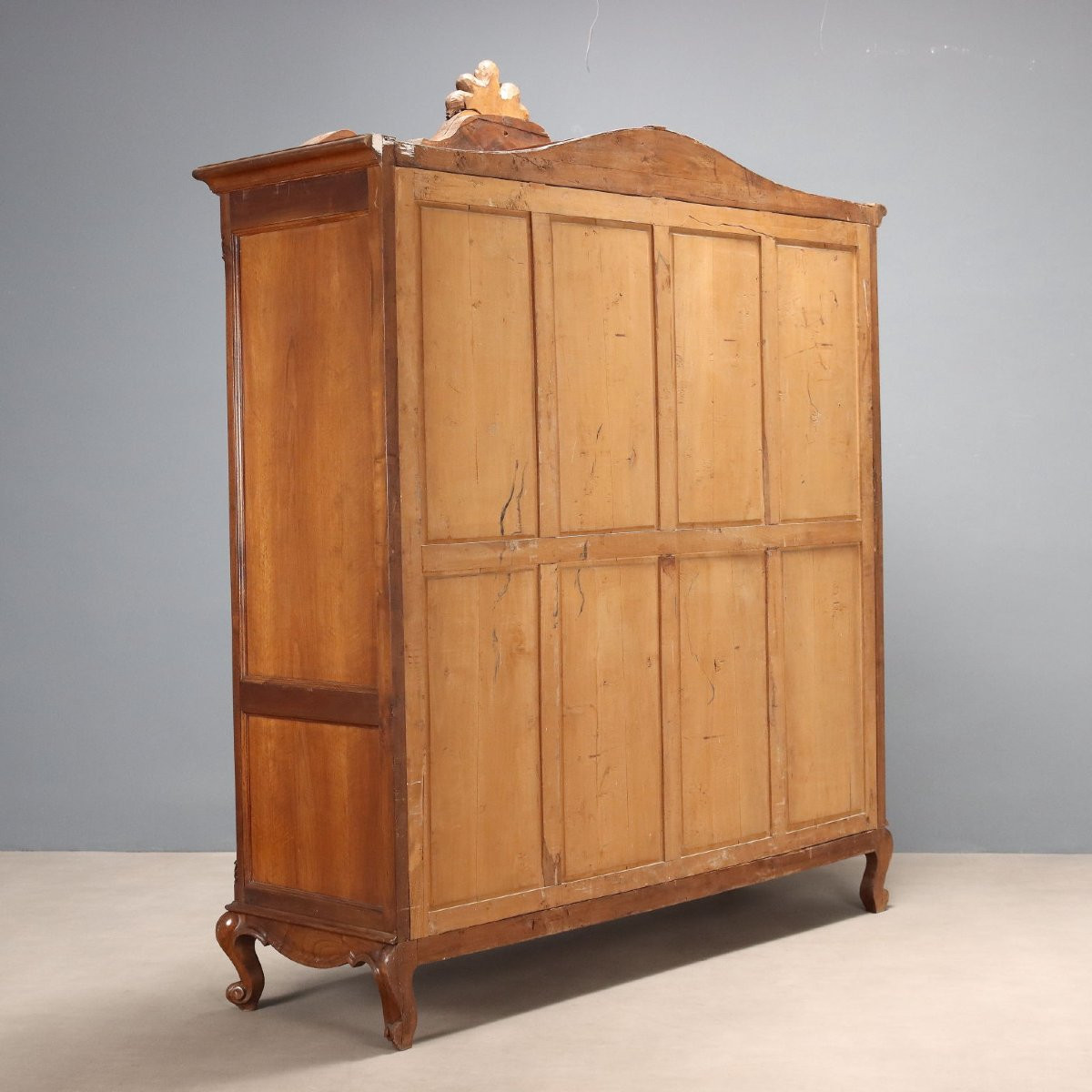 Armoire Ancienne Style Baroque Noyer 3 Volets Italie, Moitié du XXe Siècle-photo-8