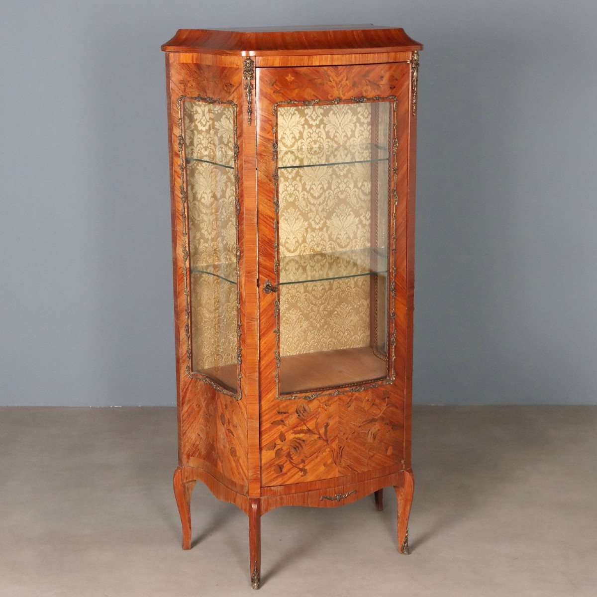 Vitrine Ancienne Plaquée en Bois de Rose Bronze France XXe Siècle