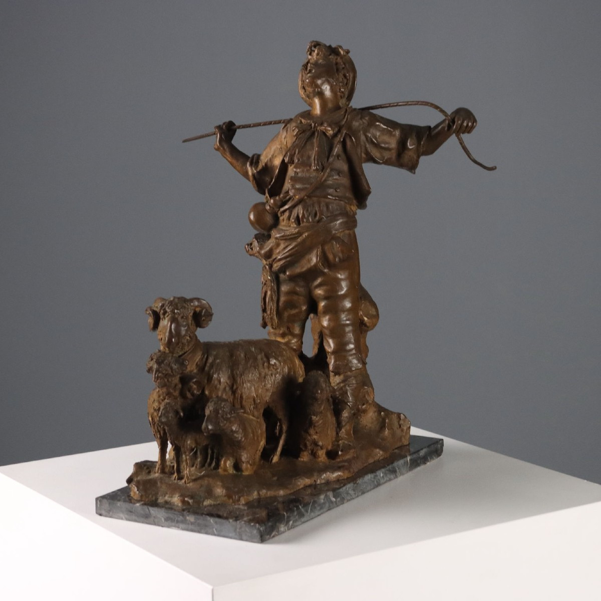 Antique Figurine Shepherd With Herds Bronze G. Morlaiter XX Century