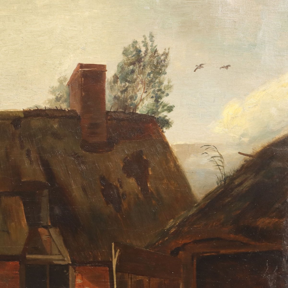 Tableau Ancien Paysage Champêtre Huile sur Toile Europe XIXe Siècle-photo-3