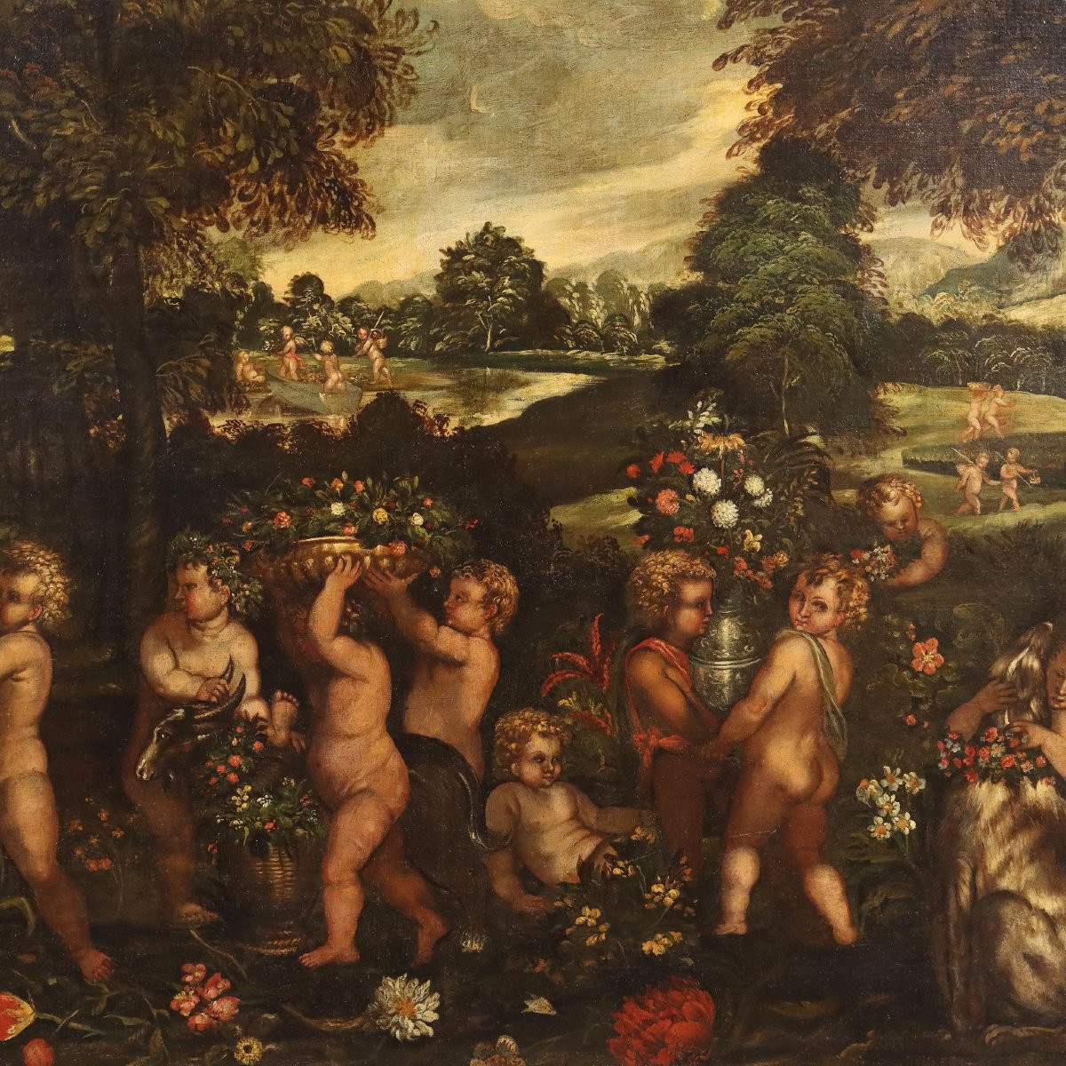 Tableau Ancien la Fête des Amoureux Huile sur Toile '600-'700-photo-4
