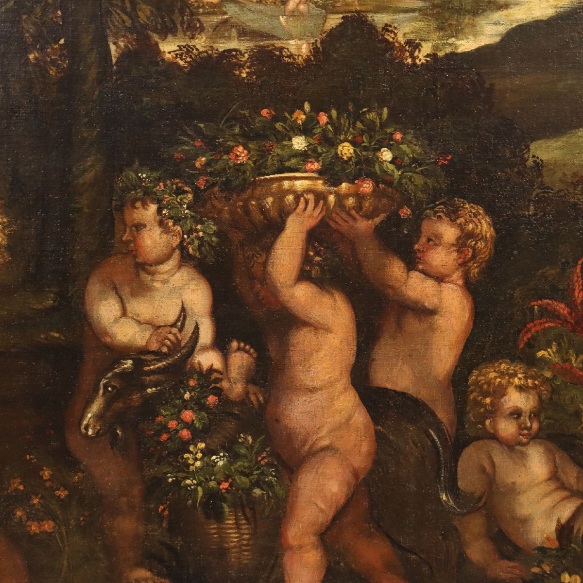 Tableau Ancien la Fête des Amoureux Huile sur Toile '600-'700-photo-1