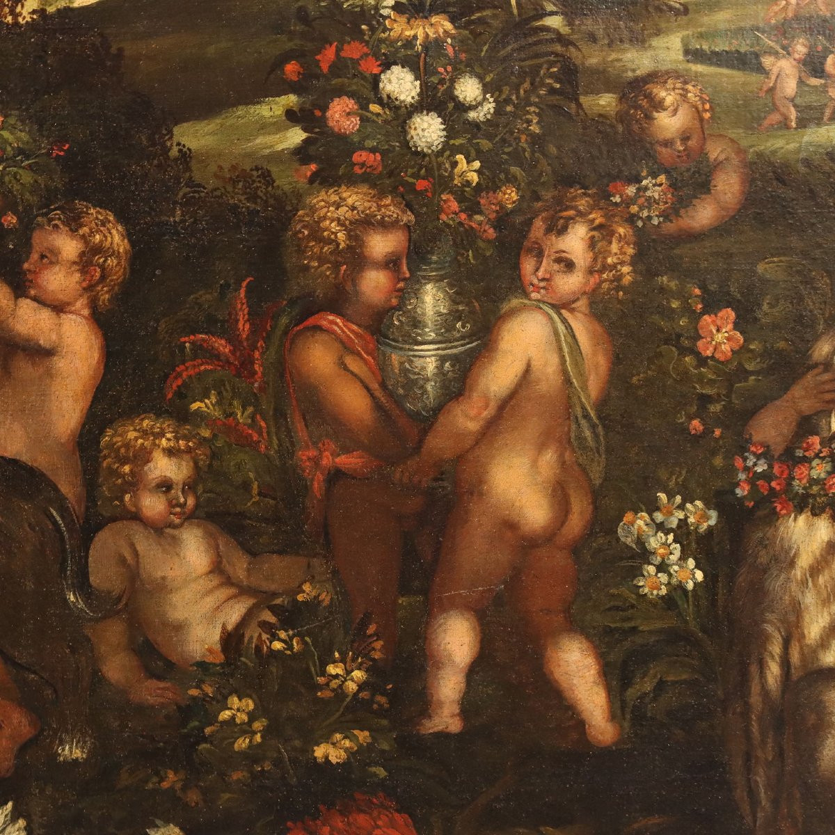 Tableau Ancien la Fête des Amoureux Huile sur Toile '600-'700-photo-2