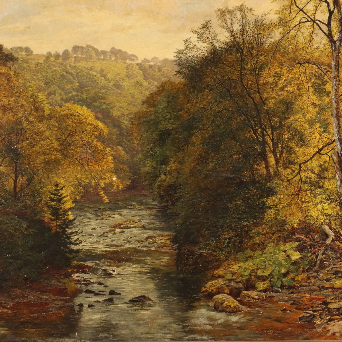 Tableau Ancien Paysage Forestier Huile sur Toile Europe XIXe Siècle-photo-3