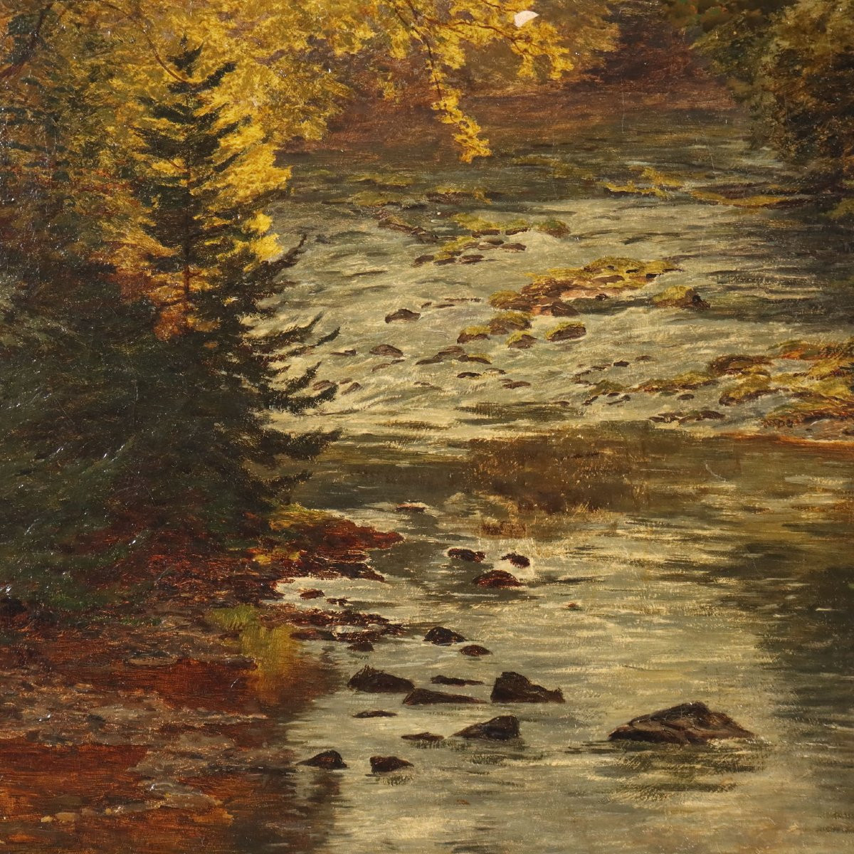 Tableau Ancien Paysage Forestier Huile sur Toile Europe XIXe Siècle-photo-4