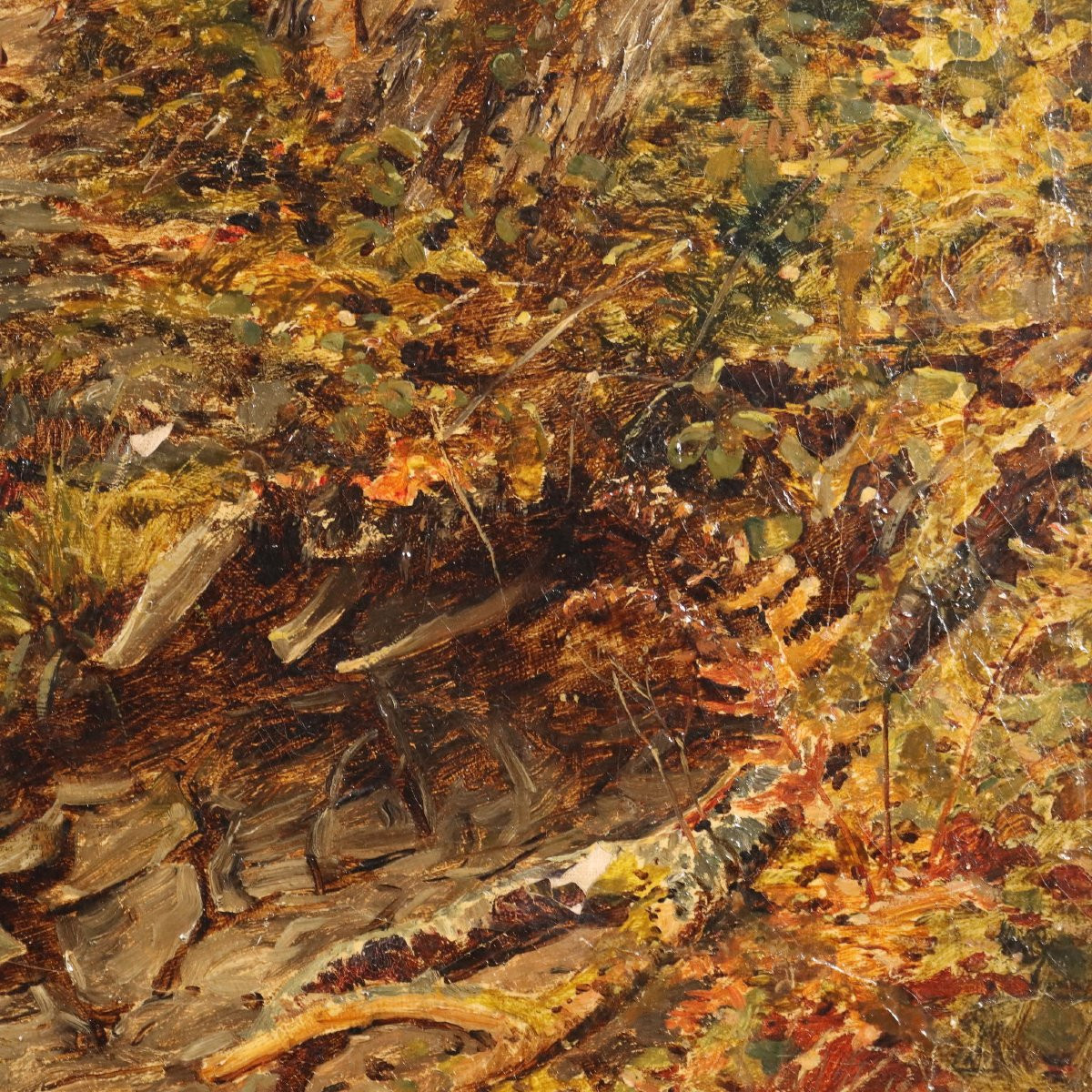 Tableau Ancien Paysage Forestier Huile sur Toile Europe XIXe Siècle-photo-4