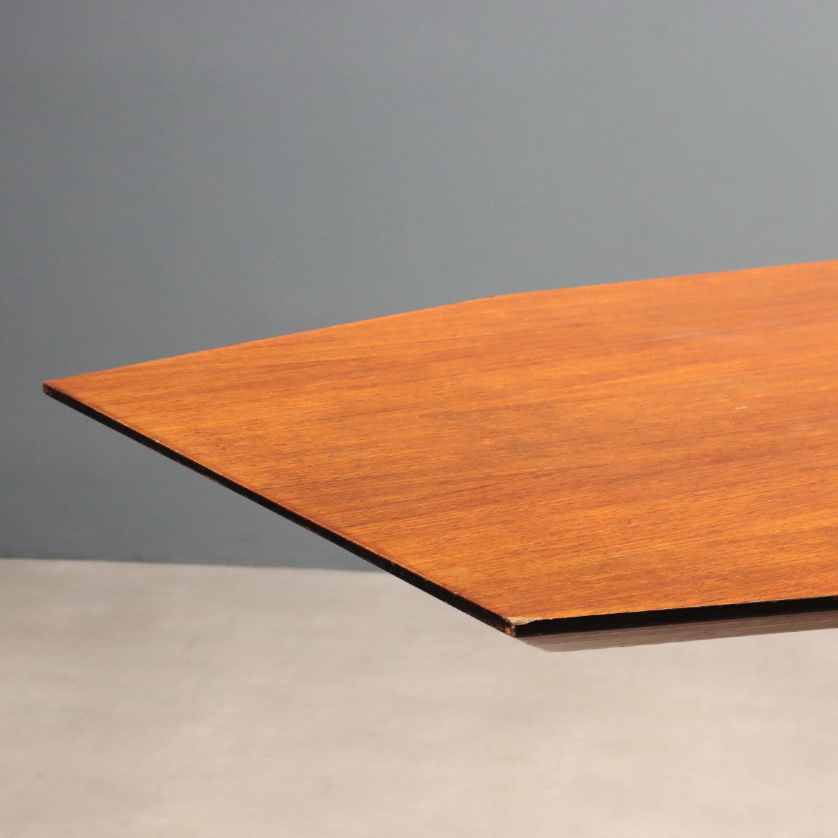 Vintage Table Teak Brass Enamelled Metal Design Italy 1960s-photo-3