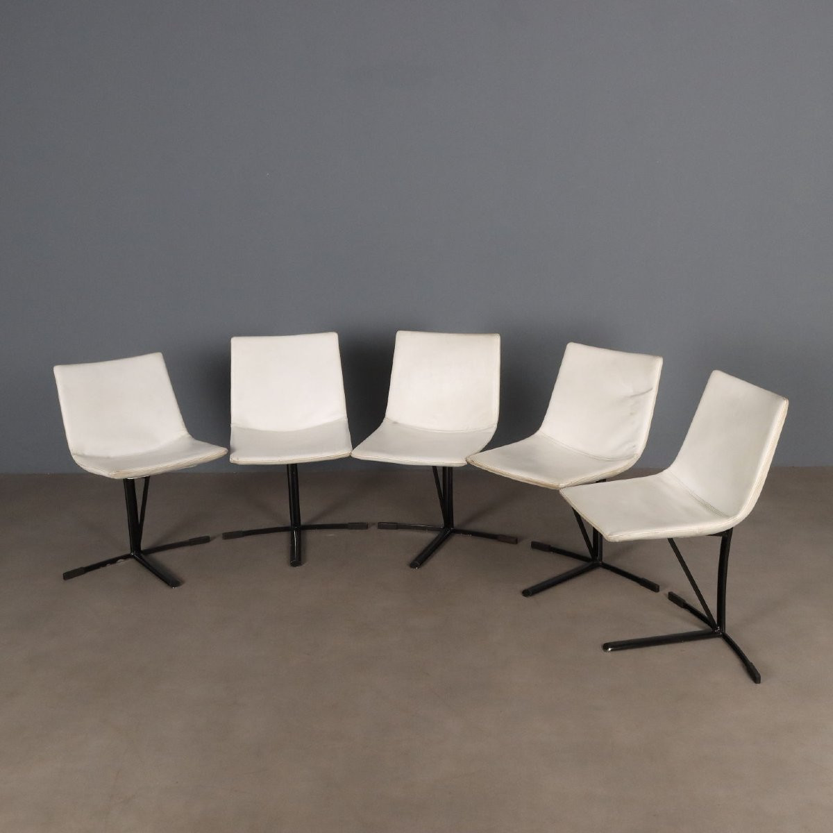 Vintage Saporiti Chairs Metal Leatherette Design Italy 1960s-photo-4