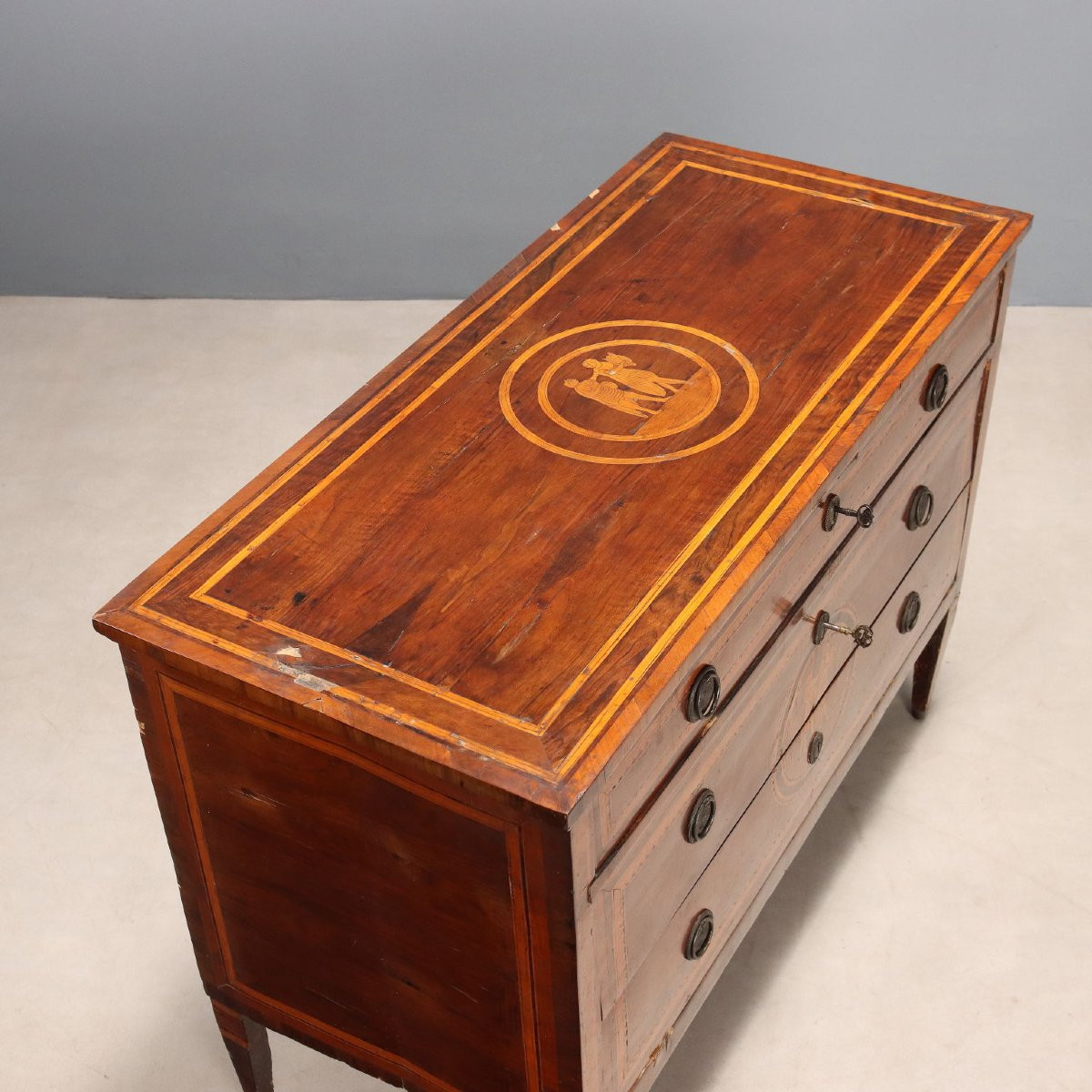 Commode Néoclassique Ancienne Merisier Noyer Italie XVIIIe Siècle-photo-4