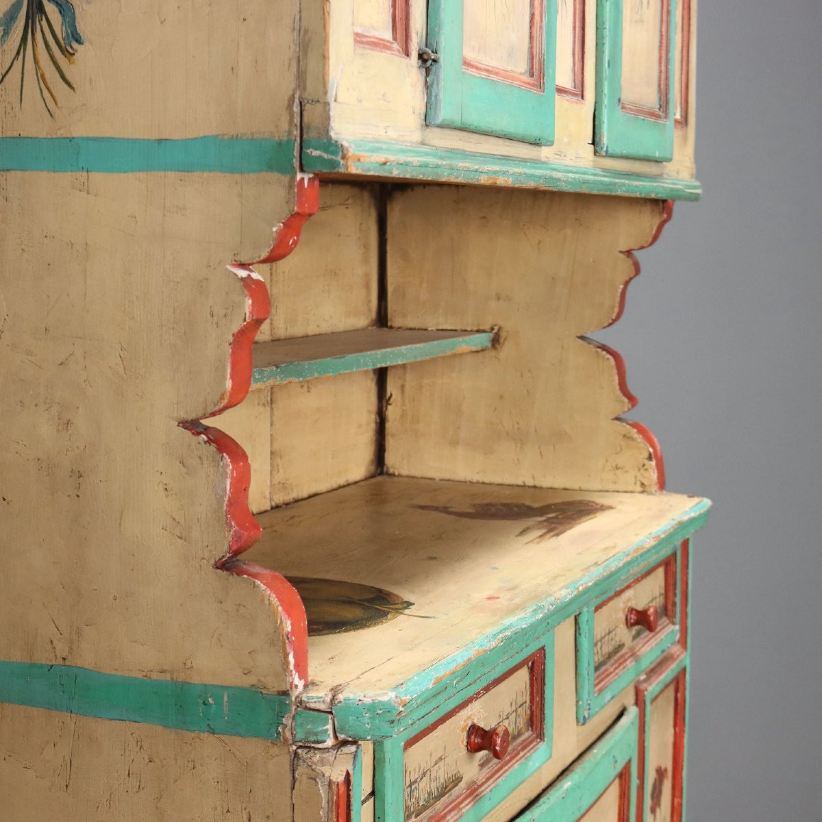 Antique Cupboard Lacquered Wood Drawers Romania XIX Century-photo-2