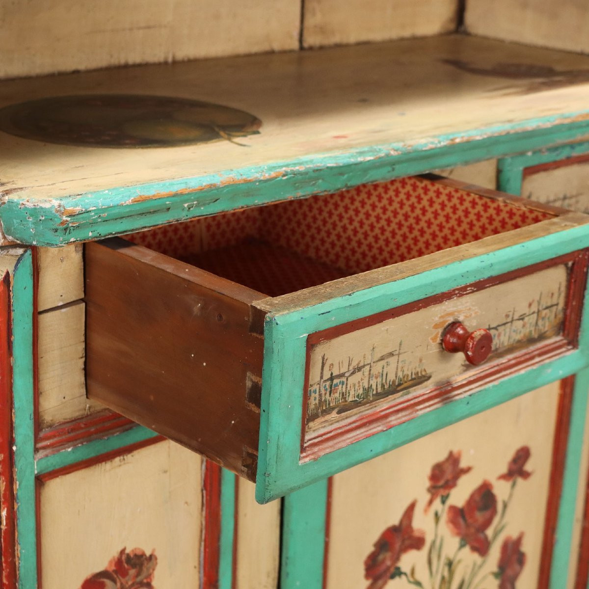 Antique Cupboard Lacquered Wood Drawers Romania XIX Century-photo-3